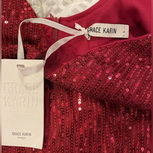 Grace Karin Sleeveless Red Sequin Cocktail Dress Size Large - Picture 4 of 7